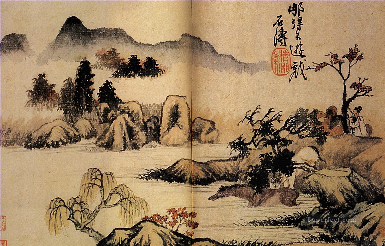 Shitao bath horses 1699 old China ink Oil Paintings